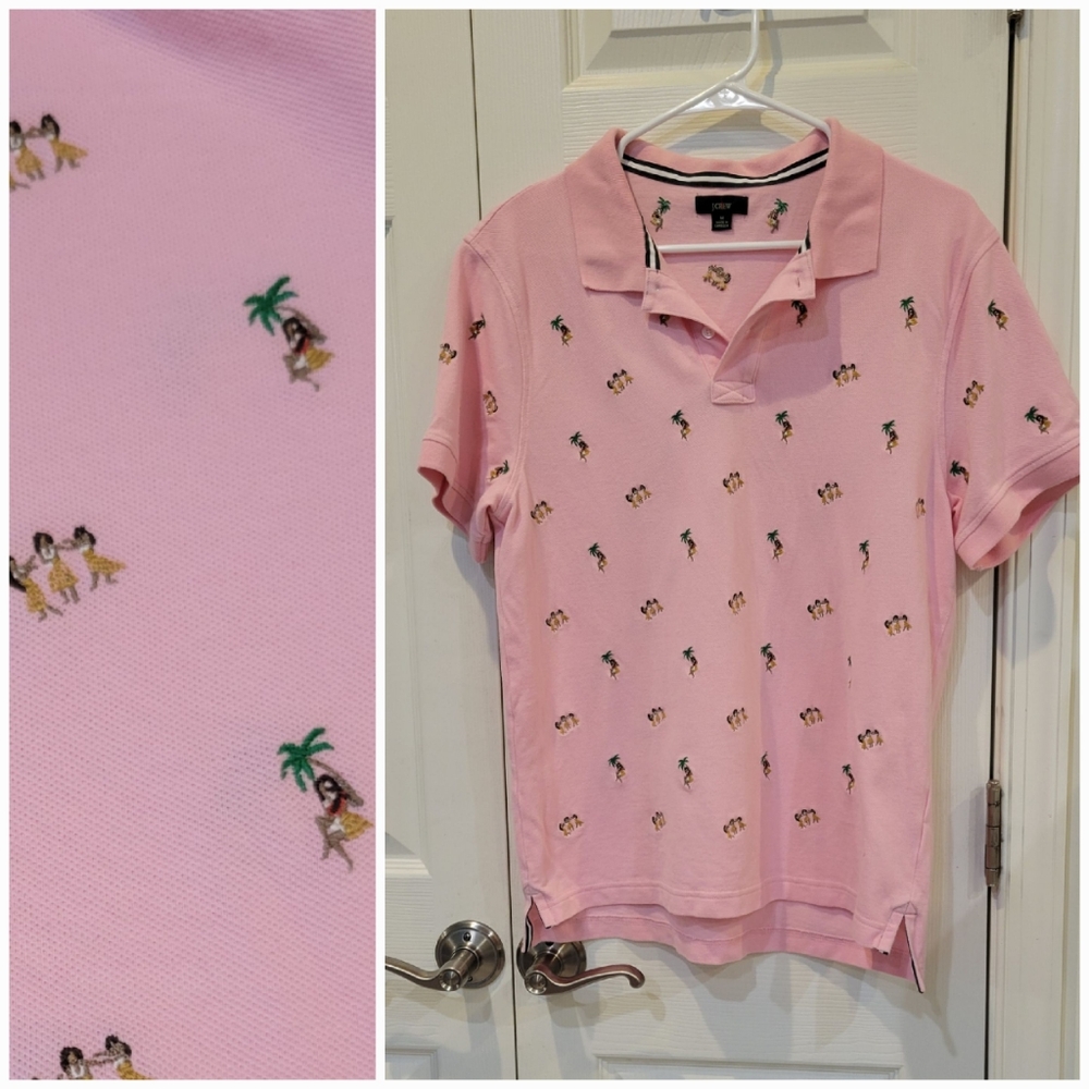 J.Crew Pink Hula Embroidered Polo M18